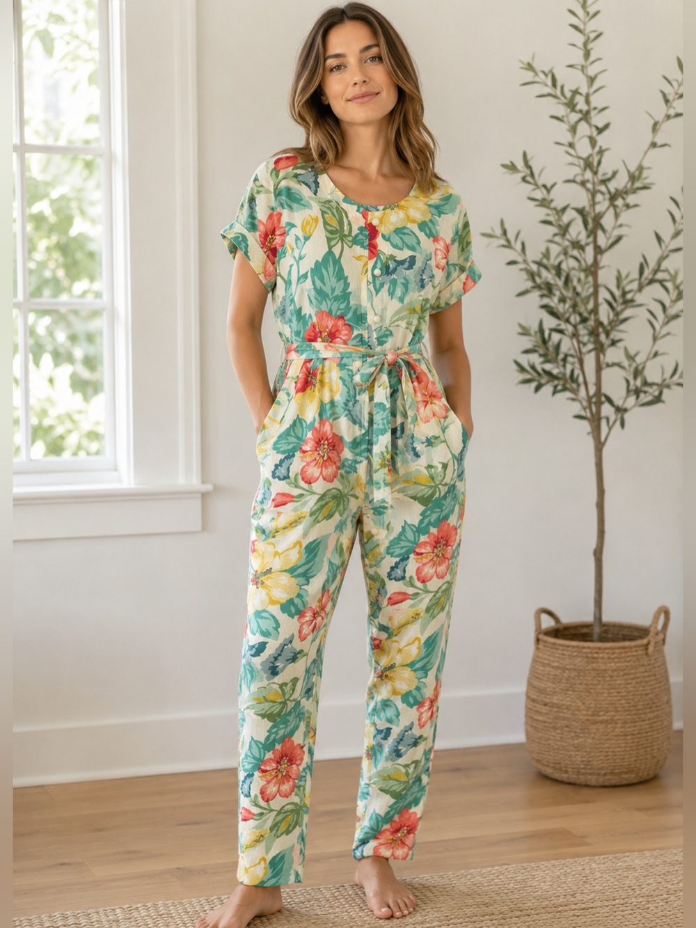 Vintage 1990s LizWear Floral Jumpsuit Romper Size Small Petite